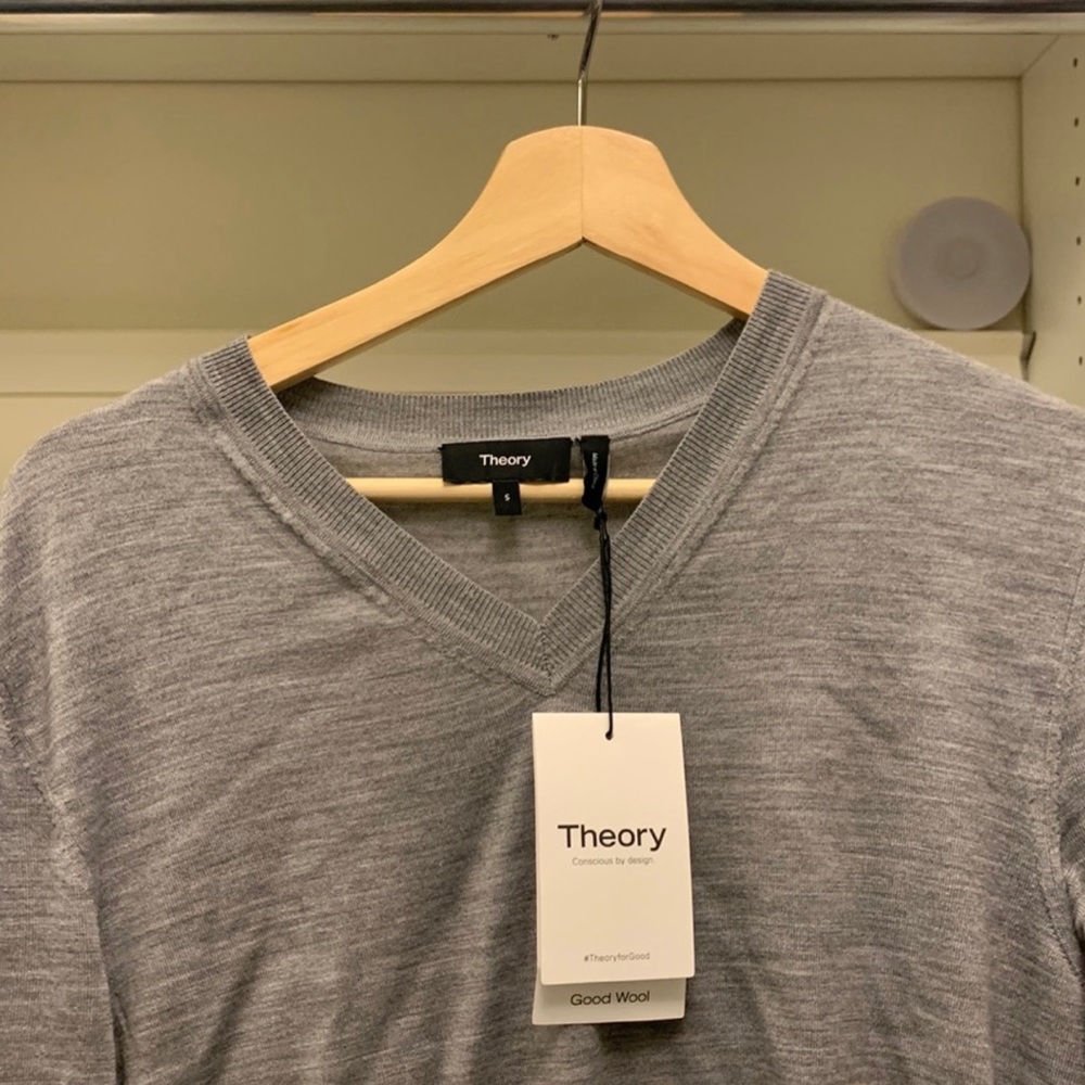 THEORY regal Wool Charcoal Gray V-Neck